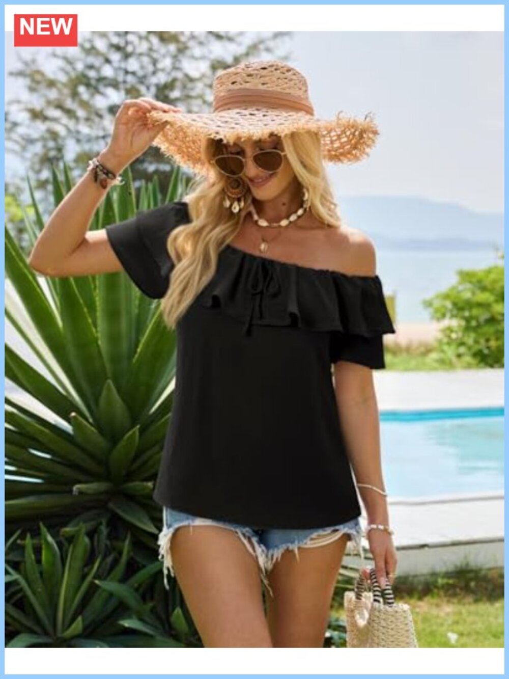 Off Shoulder Ruffle Sleeve Loose Chiffon Blouse Casual Dressy Top - Picture 3 of 5